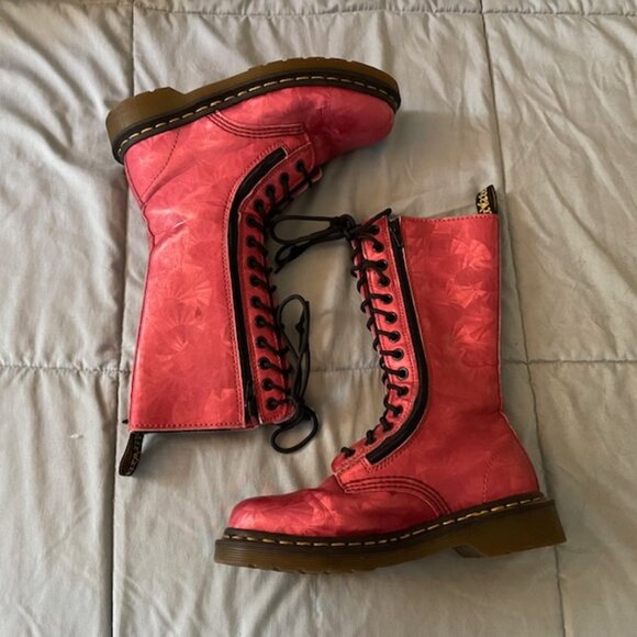 RARE Doc Martens Pink Combat Boots Double Zipper Lace Size 37 6 GUC - Picture 1 of 8